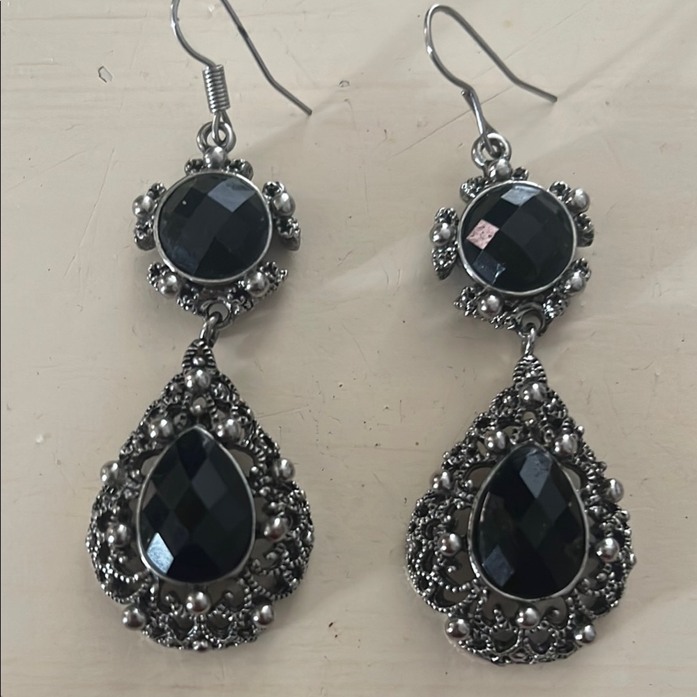 Elegant Black and Silver Dangle Earrings